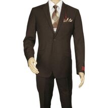 Men RENOIR suit Solid Two Button Business Formal Year Round Slim Fit 201-5 Brown image 2