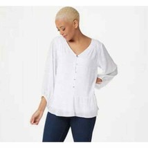 H by Halston Striped Button Front Top with Blouson Sleeves Reg 8 New A35... - $14.39