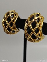 Vintage Signed Kenneth J Lane Gold Tone Caged Style Clip Earrings Black ... - £34.95 GBP