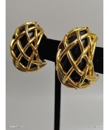 Vintage Signed Kenneth J Lane Gold Tone Caged Style Clip Earrings Black ... - £34.83 GBP