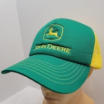 John Deere Embroidered Snapback Trucker Mesh Yellow Green Hat Cary Franc... - $11.83