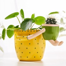 Virtune Adorable Indoor Plant Pots. 5&quot; Flower Pot &amp; 2&quot; Small, Light Yellow - £29.65 GBP