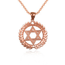 14k Solid Gold Jewish Star Of David Greek Laurel Wreath Circle Pendant Necklace - £232.29 GBP+