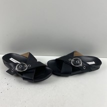 Saks Fifth Avenue JUDI Black Leather Buckle Crossover Slide Sandals Women’s 7 M - £27.21 GBP