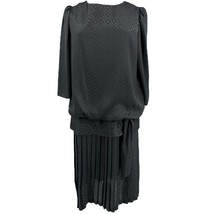 Vintage Black Skirt Dress LADY CAROL of New York 80&#39;s Drop Waist w/ sash - £27.10 GBP