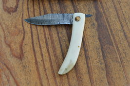 vintage handmade damascus steel folding knife 5589 - $55.00