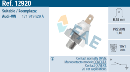 FAE 12920 Oil Pressure Switch Audi:Coupe/80/100,VW:Golf/Passat/Scirocco - £3.45 GBP