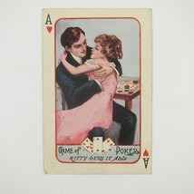 Postcard Ace of Hearts Man &amp; Woman Game of Poker Kitty Gets It All Antique 1910 - £7.91 GBP
