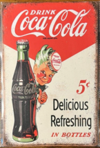 Coca-Cola 5 Cents Delicious &amp; Refreshing Novelty Metal Sign 12&quot; x 8&quot; NEW! - $9.48