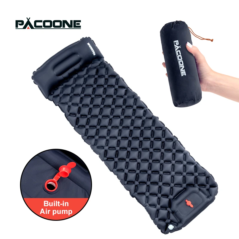 PACOONE Outdoor Camping Sleeping Pad Inflatable Mattress with Pillows Ultralight - £27.65 GBP