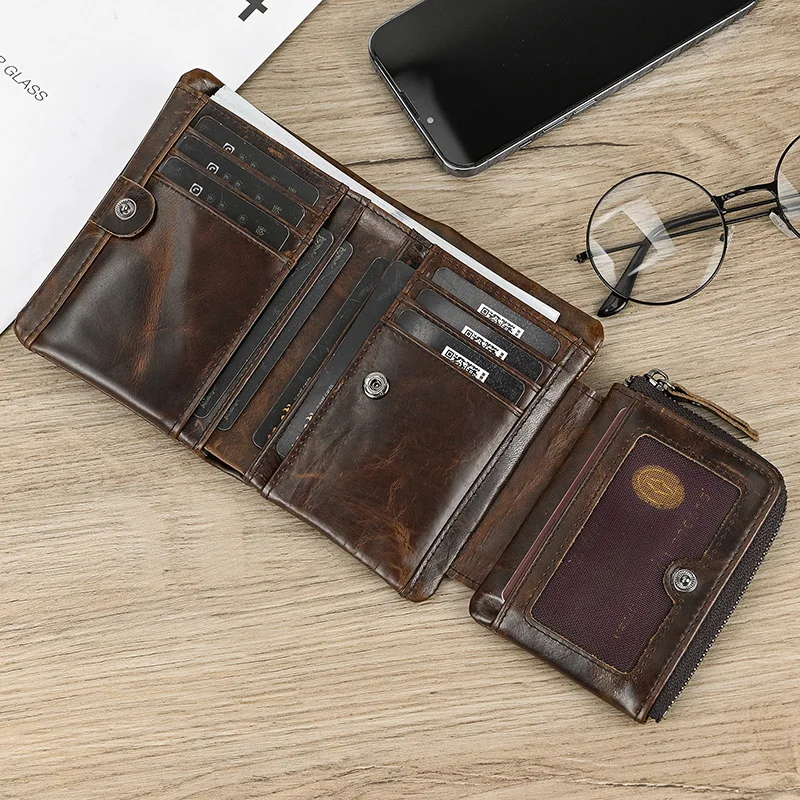 3 Folds Genuine Leather Short Wallet Soft Cowhide Men&#39;s Business Card Wallets Zi - £65.59 GBP