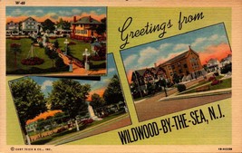 Linen POSTCARD- Greetings From WILDWOOD-BY-THE-SEA, NJ- MULTI-VIEWS BK27 - £1.54 GBP