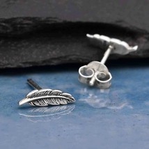 Sterling Silver Feather Post Earrings 3x10mm - $430.22 MXN