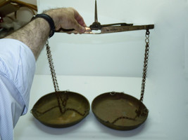 Antique 19C Ottoman Islamic Marked Weighing Scales, Izmir, Bronze X-Bar, H 70 cm - £141.21 GBP