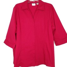 Riders By Lee Womens Blouse Size 1X Hidden Button Front V-Neck Solid Red - £11.12 GBP
