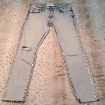 Current Elliott Light Blue Skinny Jeans W Silver Stripes Size 26 MSRP $165 - £40.37 GBP
