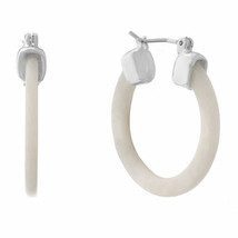Liz Claiborne Women&#39;s White Pearl Hoop Earrings Silver Tone 30 MM NEW - £11.86 GBP