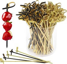 200pcs Green Black 2 in 1 4.7 IN Bamboo Cocktail Picks with Looped Knot Two Colo - £15.71 GBP