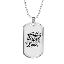 Faith Hope Love Cursive Necklace Stainless Steel or 18k Gold Dog Tag 24" Chain - £37.71 GBP+