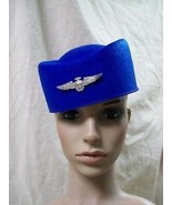 Blue Flight Attendant Hat Wings Retro Navy Air Hostess Stewardess Fancy ... - $23.78 CAD