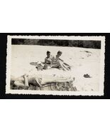 SNAPSHOT from ALBUM * BEACH Woman missing part of head SUNBATHING couple... - $8.95