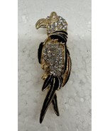 Vintage Parrot Black Enamel Rhinestone Brooch 2.5” - $18.40 CAD