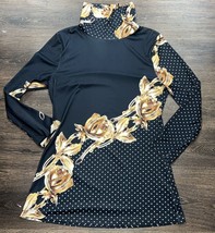 Lily By Firmiana Womens Sz L Black Floral Tunic Blouse Top Long Sleeve Cowl-Neck - £7.85 GBP