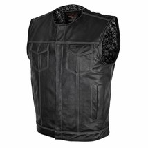 Men&#39;s Zipper Snap Closure Leather Vest Quick Access Gun Pocket w/Paisley Liner - £123.73 GBP+