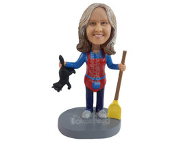 Custom Bobblehead House Cleaner Holding Mop And Cat - Careers &amp; Professionals Nu - £69.92 GBP