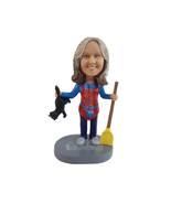 Custom Bobblehead House Cleaner Holding Mop And Cat - Careers &amp; Professi... - £71.67 GBP