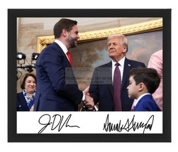 PRESIDENT DONALD TRUMP &amp; J.D. VANCE SHAKING HANDS AUTOGRAPHED 8X10 FRAME... - $24.99