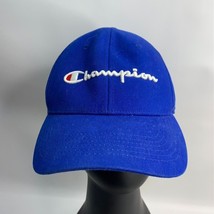 Champion Hat Cap Leather Strap Back Adjustable Spell Out Adult Blue - $13.36