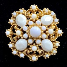 Vintage White Balls &amp; Faceted Beads Antique Gold Tone Pin Brooch Jewelry... - £15.18 GBP