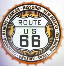 METAL BOTTLE CAP WALL ART: ROUTE 66     13.5&quot;  HEAVY METAL -NEW! - $18.00