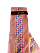 Steven Land Men&#39;s Tie &amp; Hanky Coral Green Blue Yellow Big Knot Polka Dots Silk - £31.96 GBP