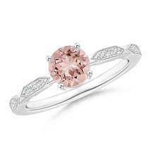 ANGARA 6mm Natural Morganite Solitaire Ring with Diamond Accents in Silver - £229.43 GBP+