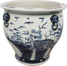 Planter Vase Kylin Dragon Bowl White Blue Colors May Vary Variable Handmade - £1,485.72 GBP