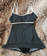 16W Polkadot Pinup Twist Swimsuit 1X Bust Black White Ruched Catalina Padded - £17.80 GBP