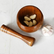 Wooden Mortar &amp; Pestle Garlic, Spices, Herbs Pounding Mortar Manual Grinder - £21.35 GBP