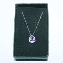 Purple Pear Amethyst 12 Tiny Diamond Pendant Necklace 14k White gold over 925 SS - £65.27 GBP