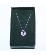 Purple Pear Amethyst 12 Tiny Diamond Pendant Necklace 14k White gold ove... - £66.40 GBP