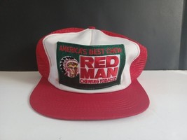 Vintage 80s Red Man Chewing Tobacco Patch Snapback Trucker Hat Cap USA Mesh - £25.91 GBP