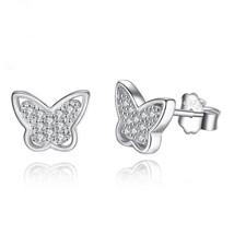 ELESHE Cute Animal Stud Earrings 925 Sterling Silver Cubic Zirconia Butterfly Ea - £11.16 GBP