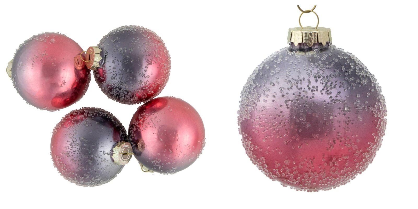 3.25" (80mm) 4ct Pink and Grey Ombre Hand Blown Textured Glass Ball Christmas