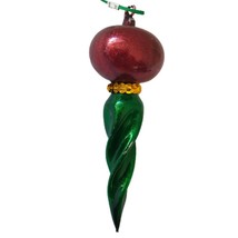 Vintage 70s Glass Christmas Ornament Spiral Twisted Abstract Red Green Gold MCM - £10.86 GBP