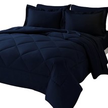 Queen Bed In A Bag 7 Pieces Comforter Set With Comforter And Sheets Navy... - $83.59