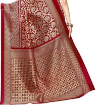 Vintage Women&#39;s GoSriKi Silk Saree with Blouse Piece Sari Indian red 06 - $33.18