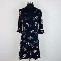 Candies Womens Small S Black Floral Ruffle Sleeve Hem Faux Wrap Dress - £12.02 GBP