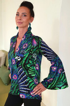 UNIQUEwoman shirt printed art by Helen Bellart Purple P&amp;T Long bell sleeve shirt - £82.94 GBP