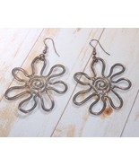 Earrings Pierced Drop Dangle Silver Tone Large Flower Type on Fish Hooks... - $65.29 MXN